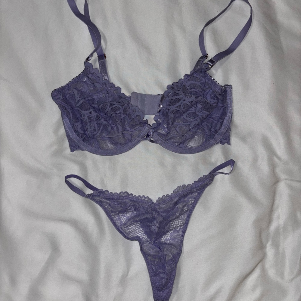 Savage x FENTY Lavender Unlined Lace Bra & G-String Set